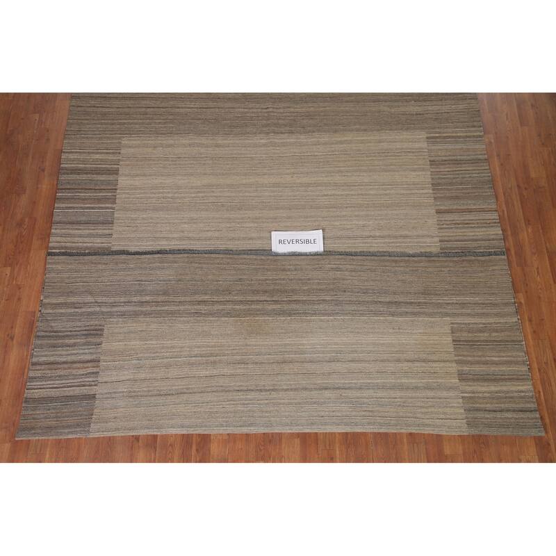 Hand-Woven Striped Kilim Modern Area Rug Wool Carpet - 8'0" x 9'10"