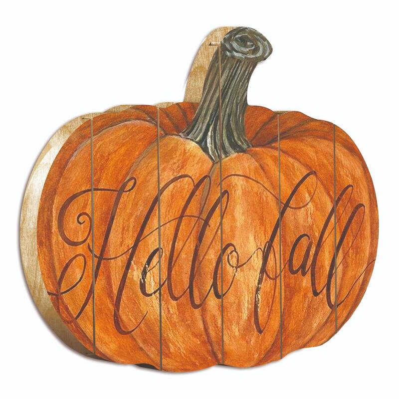 17" Orange Brown "Hello Fall" Hanging Pumpkin Thanksgiving Wall Decor