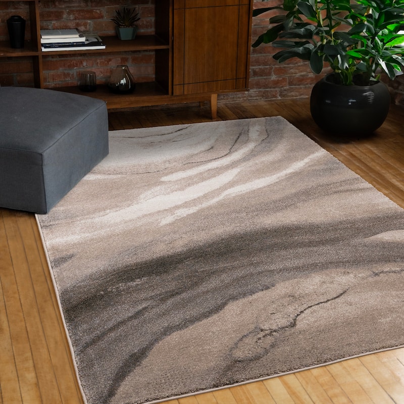 Taupe Black White Organic Layers High-Traffic Rug