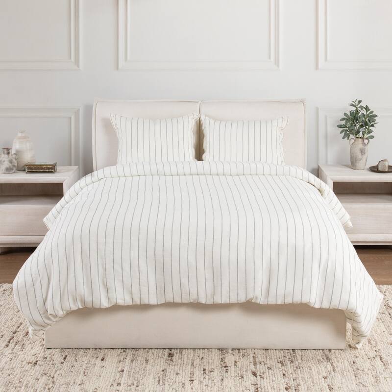 Villa by Classic Home Monaco 3-piece Belgian Linen Duvet Set - Queen - Ivory