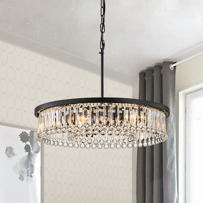 Starsky 6-Light 21" Modern Crystal Drum Living Room Contemporary Round Chandelier