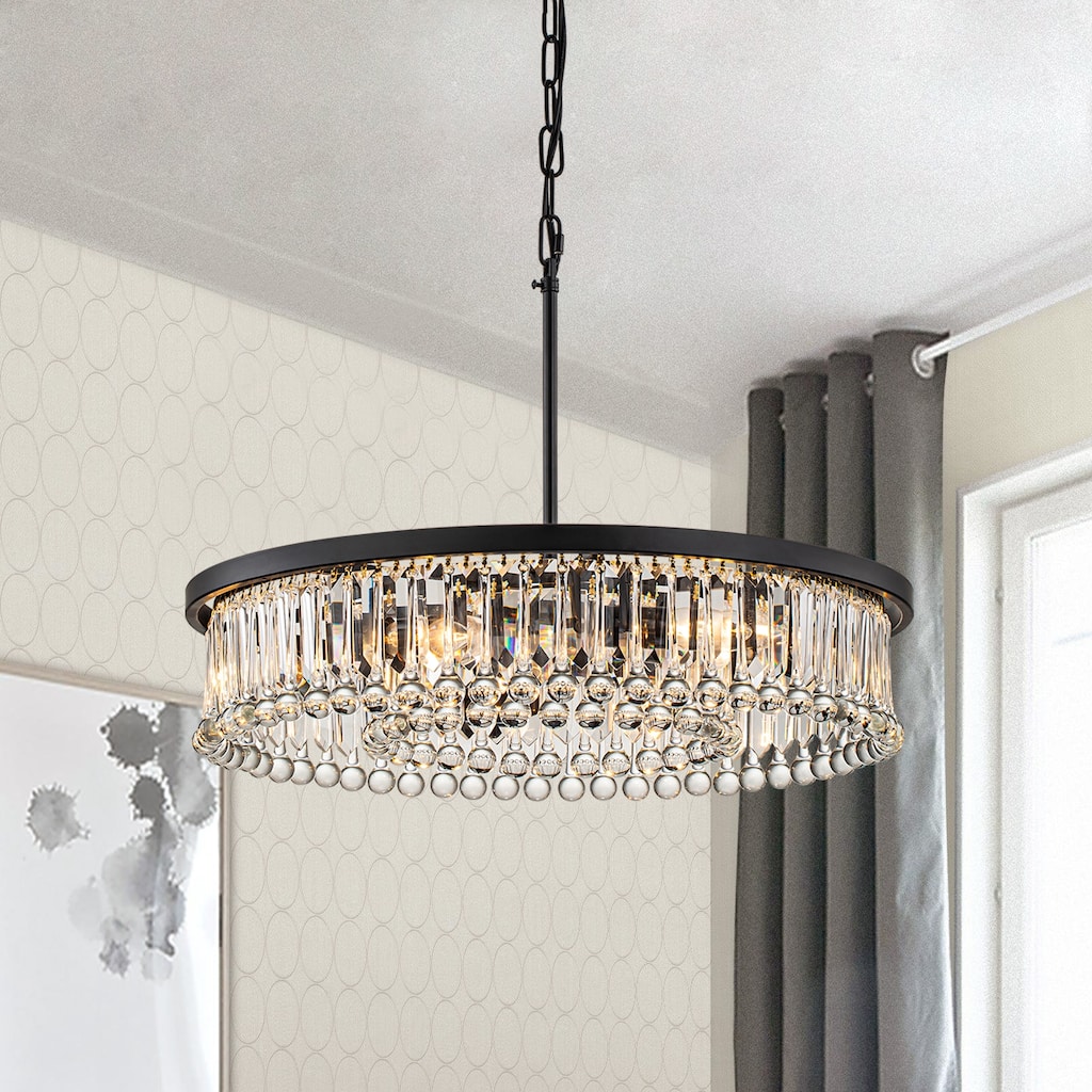 Starsky 6-Light 21" Modern Crystal Drum Living Room Contemporary Round Chandelier