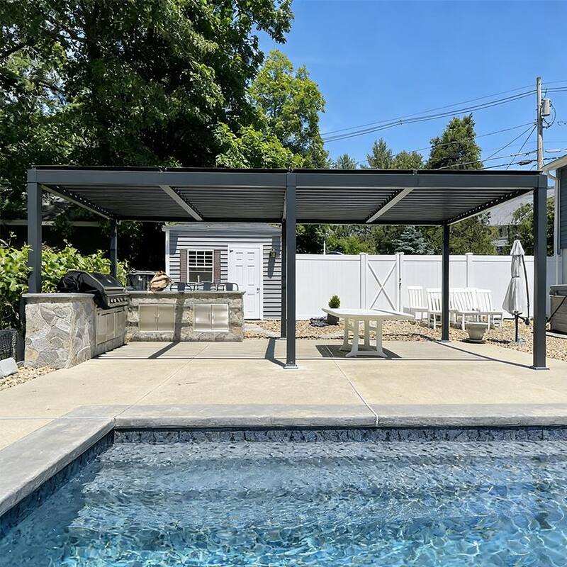 PURPLE LEAF Grey Louvered Sun Shade Pergola - Adjustable Metal Roof for Patio Hardtop Pergola