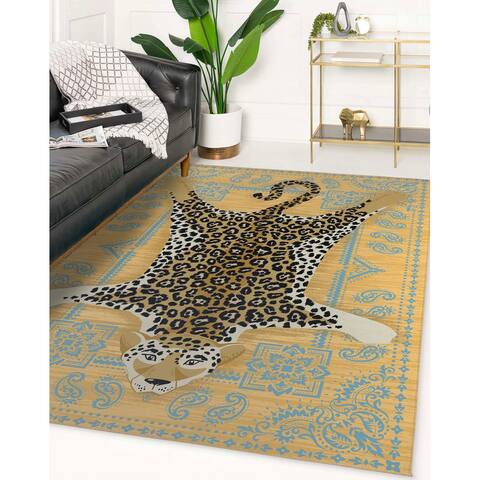 Leopard Sand Print Jacquard Woven Area Rug By Kavka Designs