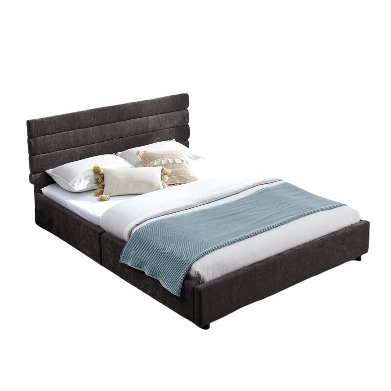 Queen Size Modern Upholstered Bed Frame with Headboard and Drawers