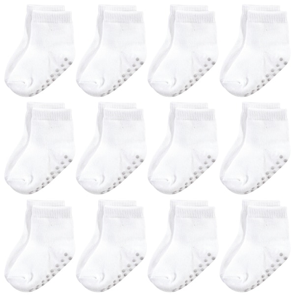 slide 1 of 1, Touched by Nature Baby and Toddler Organic Cotton Blend Socks with Non-Skid Gripper for Fall Resistance, White 4-6X - White