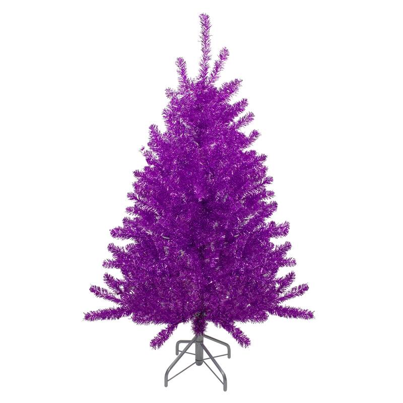 4.5' Metallic Purple Tinsel Artificial Christmas Tree - Unlit