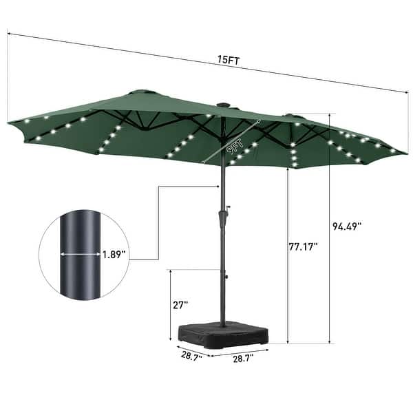 dimension image slide 3 of 7, 15ft Patio Umbrella Outdoor Market Umbrella with Base and LED Lights