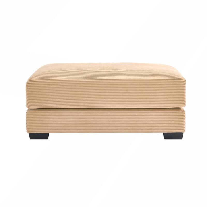28 Inch Green Corduroy Ottoman with Extra-Wide Armrests and Durable High-Density Fabric for Comfortable Seating - Camel