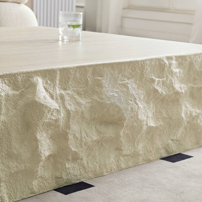 35.43 Inch Retro Table Modern Coffee Table Fiberglass Square Coffee Table with Surface Small Holes, for Living Room