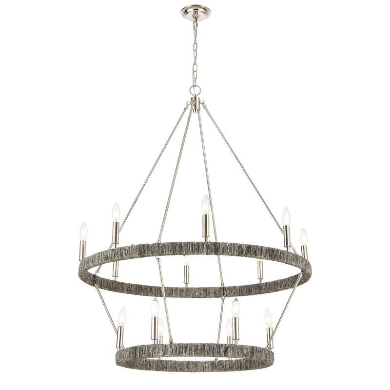 Abaca Rope Chandelier - 14-Light_Wheel - Polished Nickel