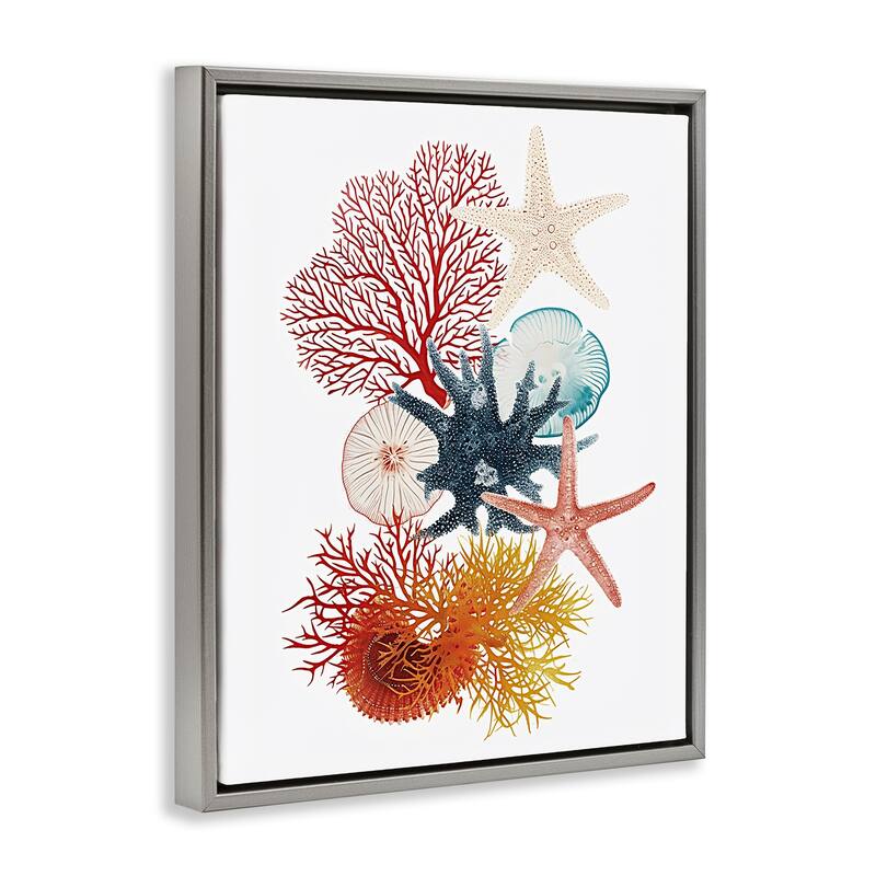 Stupell Coral & Undersea Creatures Framed Floater Canvas Wall Art Design By Ramona Murdock