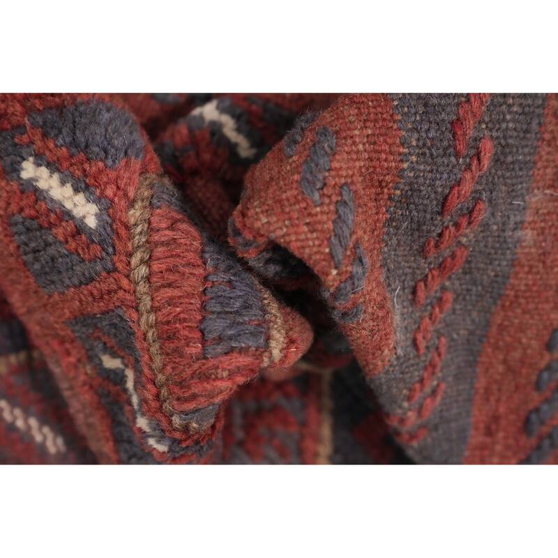 Hand Knotted Oriental 100% Wool Carpet Traditional Tribal Navy Blue & Blues Balouch Runner Rug - 7' 9'' X 1' 9''