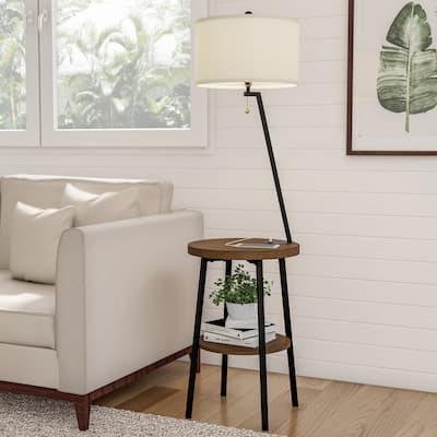 58-Inch Floor Lamp End Table - Modern Rustic Side Table with Drum Shaped Shade by Lavish Home - 58"