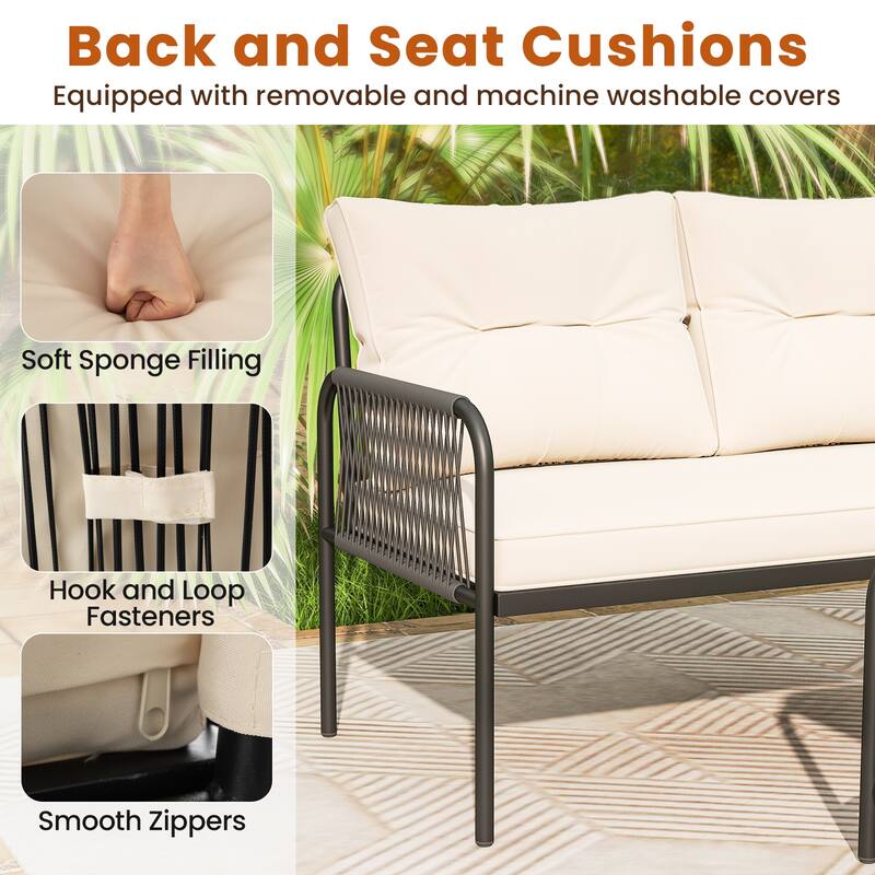 Gymax 3-Piece L Shaped Patio Furniture Set w/Tempered Glass Table Back