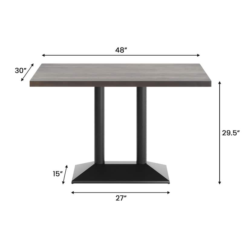 Rectangular Solid Wood Tabletop w/ 27" x 15" Two-Column Dining Height Table Base - 30"W x 48"D x 29.5"H