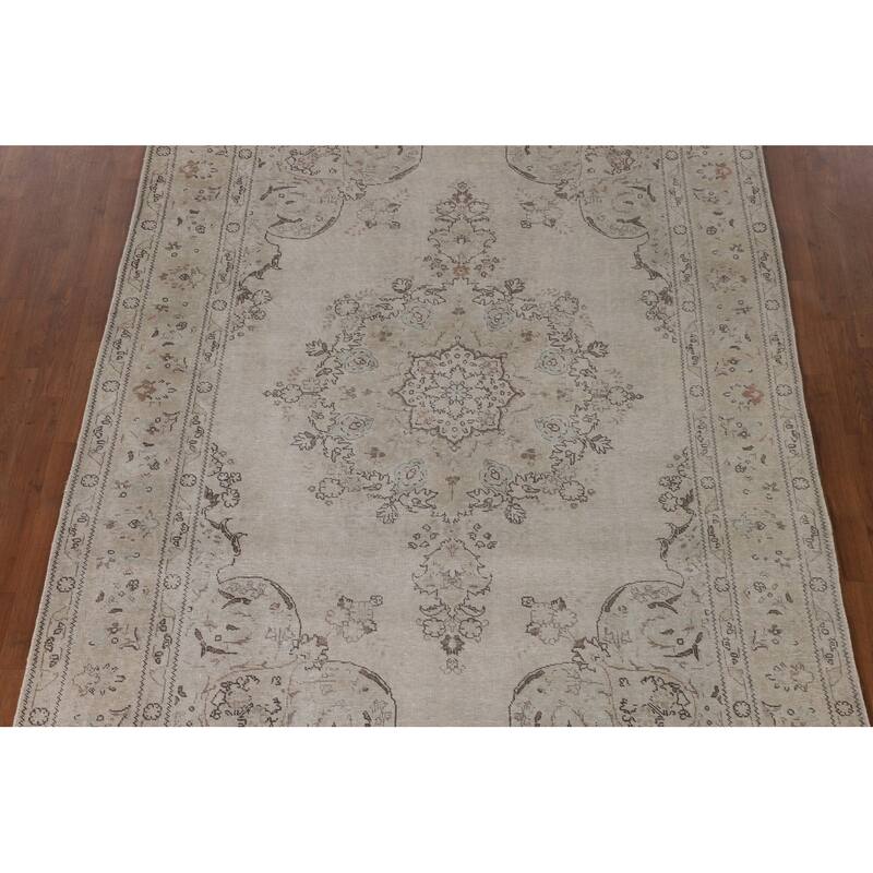 Distressed Tabriz Persian Vintage Rug Handmade Wool Carpet - 6'7"x 9'8"