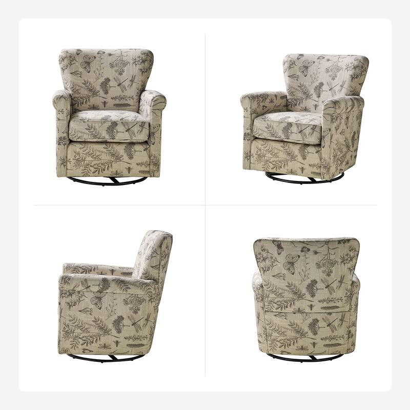 Georg Comfortable Floral Fabric Swivel Rocker Chair with Rolled Armrest by HULALA HOME