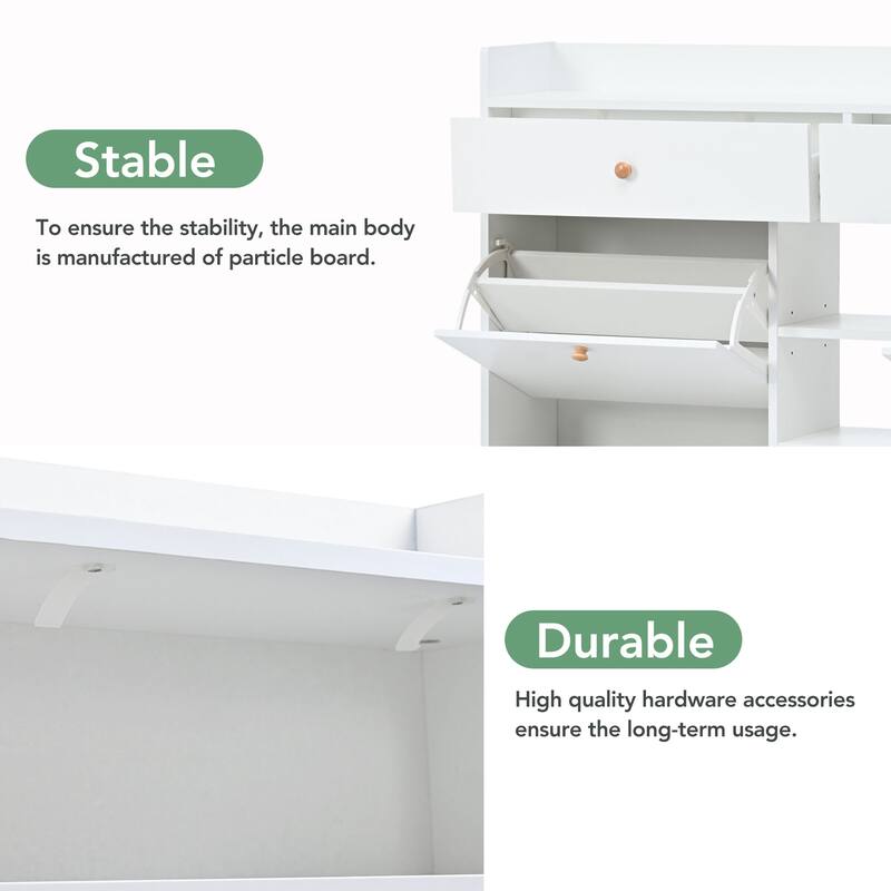 Slim Entryway Shoe Rack with 4 Drawers, Shoe Cabinet for Hallway or Mudroom Storage Solutions
