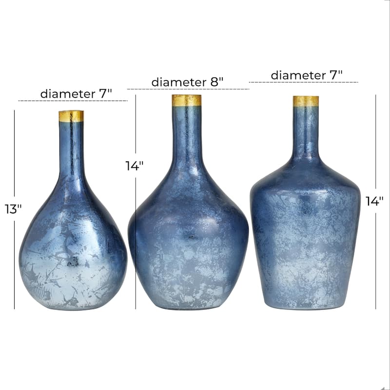 Glass Decorative Vase with Gold Rim - Set of 3 White, Blue or Black - Roche River Decor