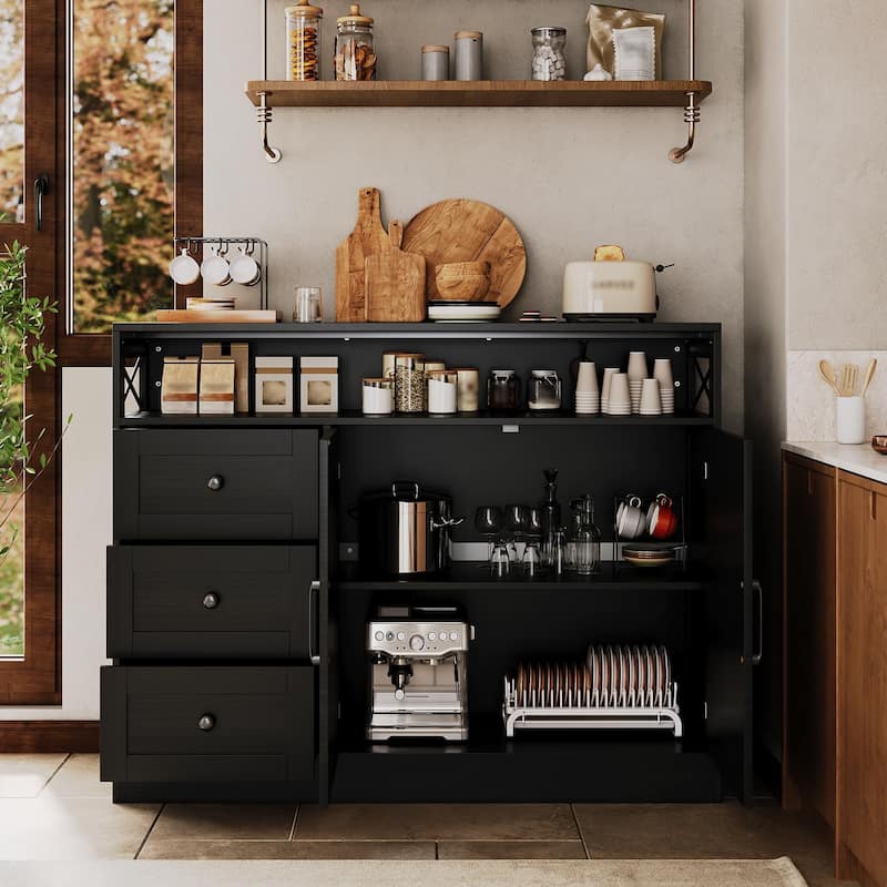 47inch Farmhouse Buffet Sideboard Cabinet, Wood Cupboard Storage Pantry Cabinet with Drawers, Coffee Bar Station Table