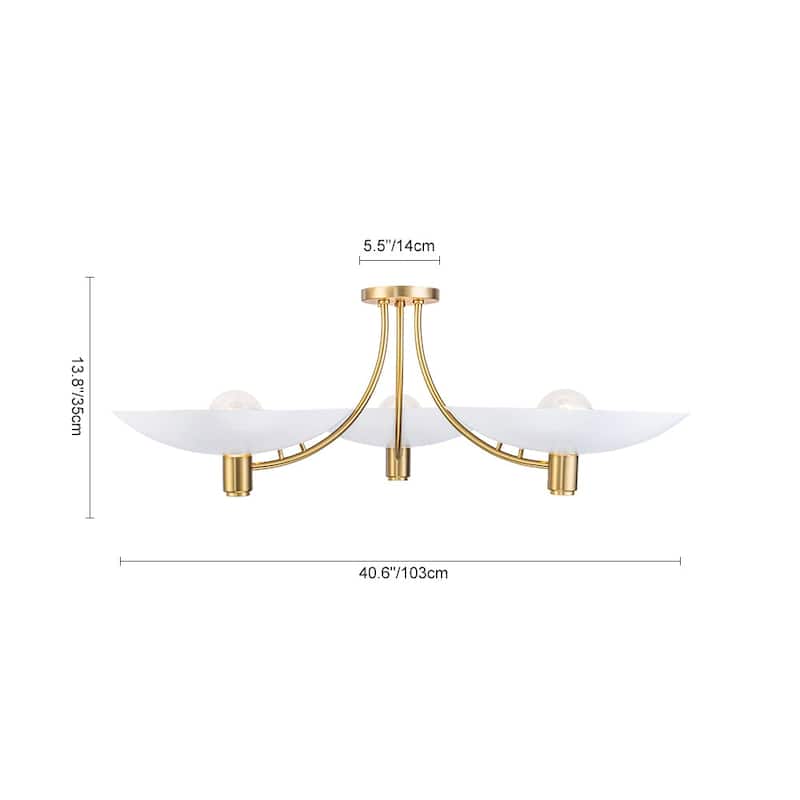 3-Light White Brass Sputnik Saucer Semi Flush Light Curved Arms - 40.6 Inches