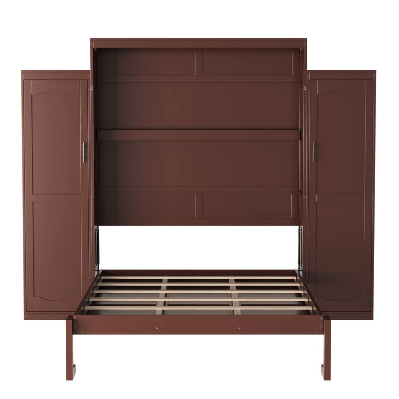 Queen Size Murphy Bed with Two Wardrobes and Multifunctional Foldable Platform Bedframe