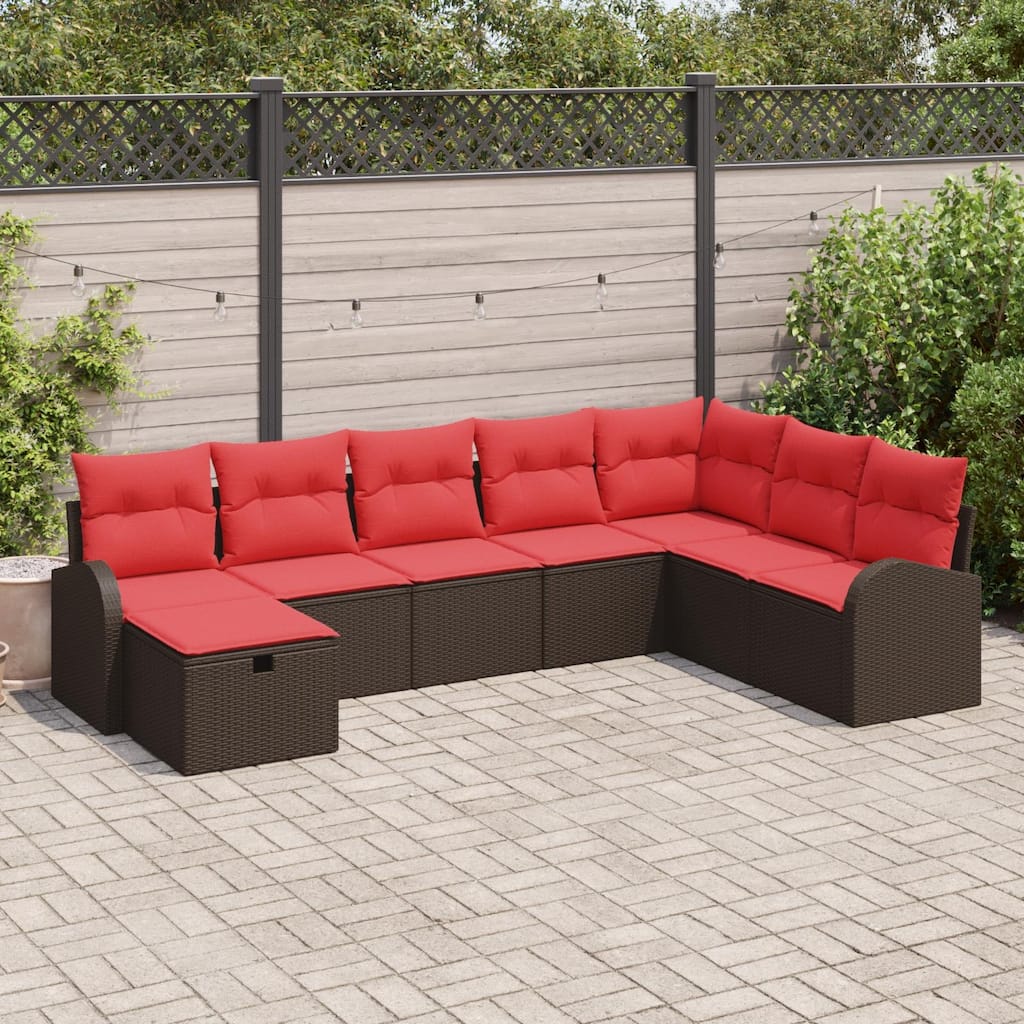 vidaXL 8/9 Garden Sofa Set with Cushions Black/Brown/Grey Poly Rattan - 113.8 x 70.5 x 27.2