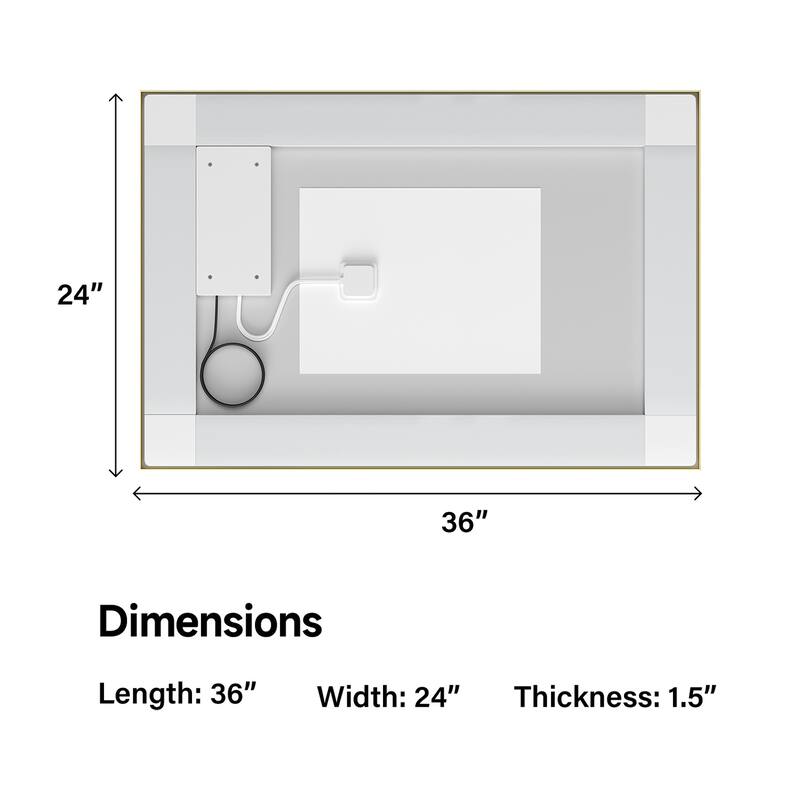 Topcraft Gold Framed Tempered Glass Mirror with Dual LED Strip Lighting