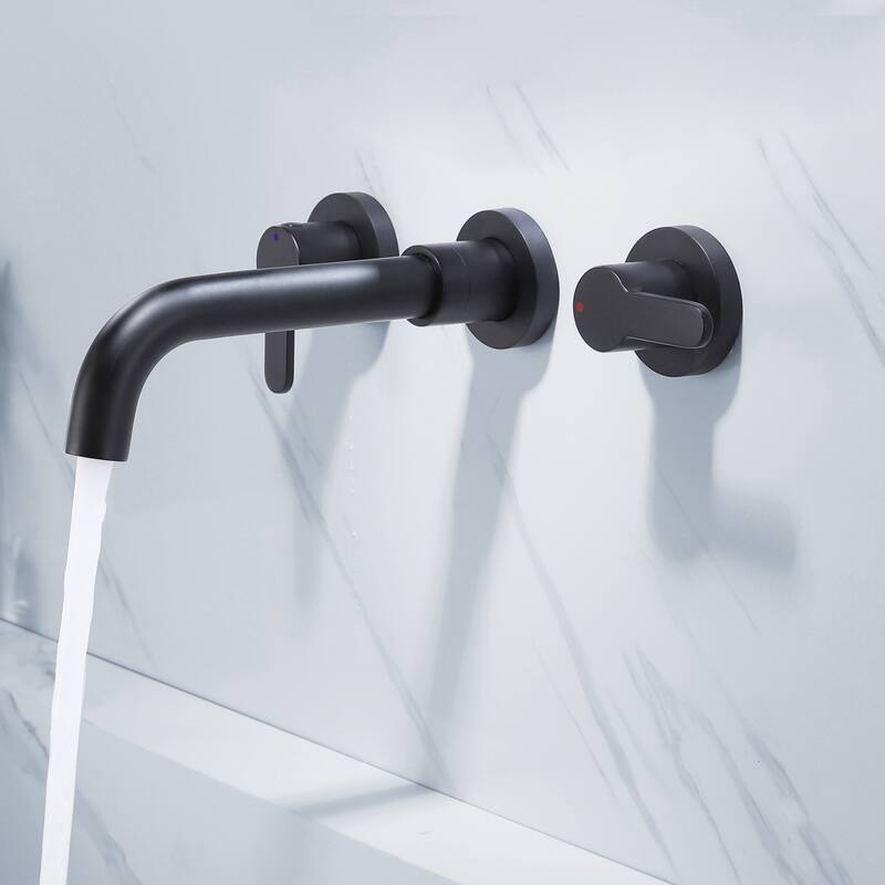 Modland Wall Mounted 2-Handle Bathroom Faucet, Water-Saving, Ceramic Valve & Matte Black - Matte Black