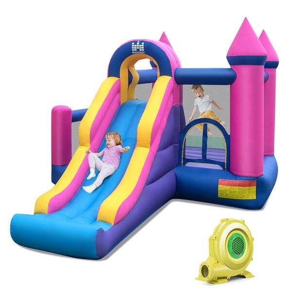 slide 2 of 10, Gymax Kids Inflatable Bounce Castle 7-in-1 Jumping House w/ Long Slide Kids
