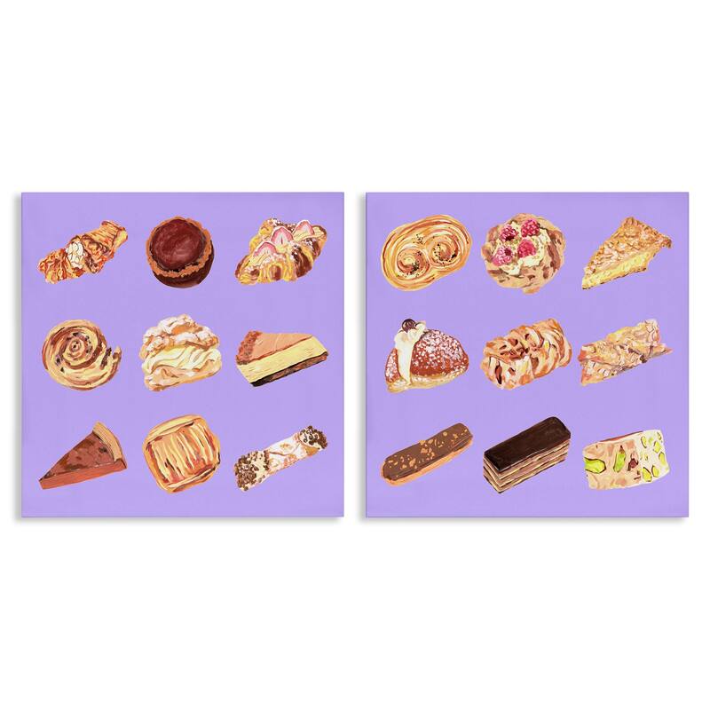 Stupell Various Pastries on Purple Canvas Wall Art Design By Melissa Wang (Set of 2) - 24 x 24
