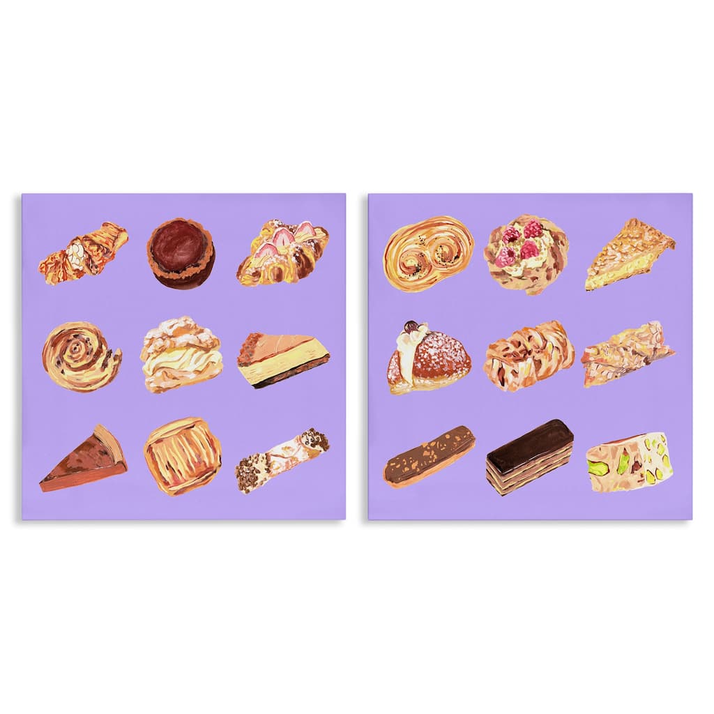 Stupell Various Pastries on Purple Canvas Wall Art Design By Melissa Wang (Set of 2)