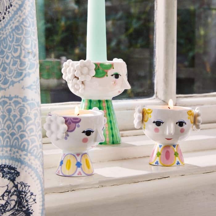 Bjørn Wiinblad Eva Tealight Holder, Yellow/Lavender, 2 Pcs. - 2.6"