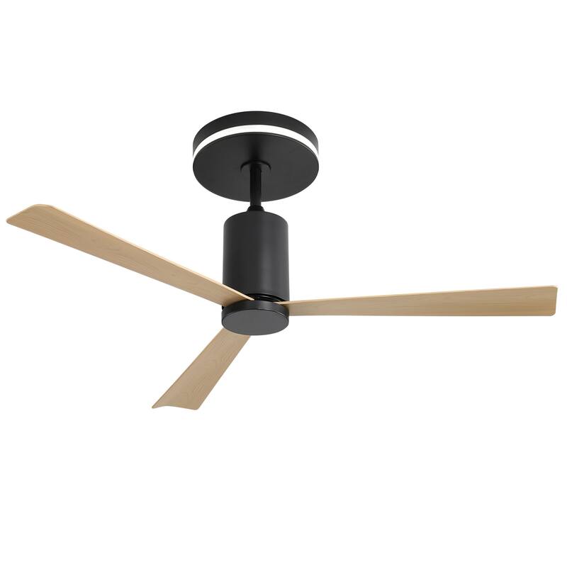 Oaks Aura 52in. Flush Mount LED Ceiling Fans with Light, 6-speed Reversible Industrial Farmhouse Ceiling Fan Light With Remote - Remote - Black
