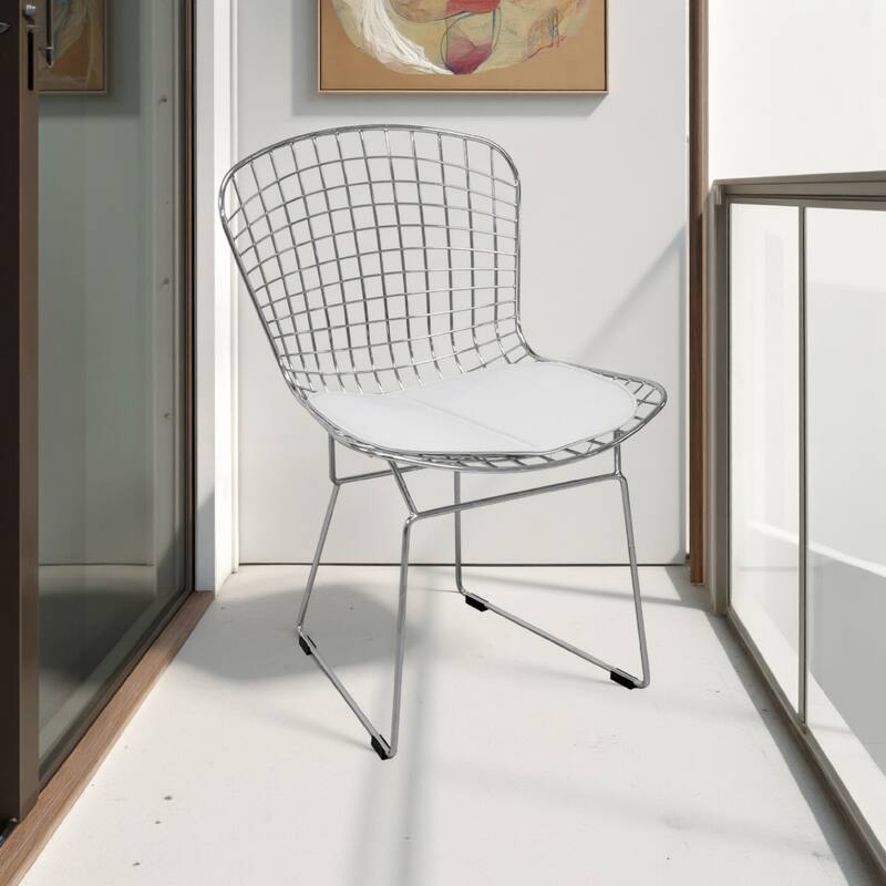 Kids Shuttle Chair Set of 2, White Faux Leather, Mesh Chrome Metal