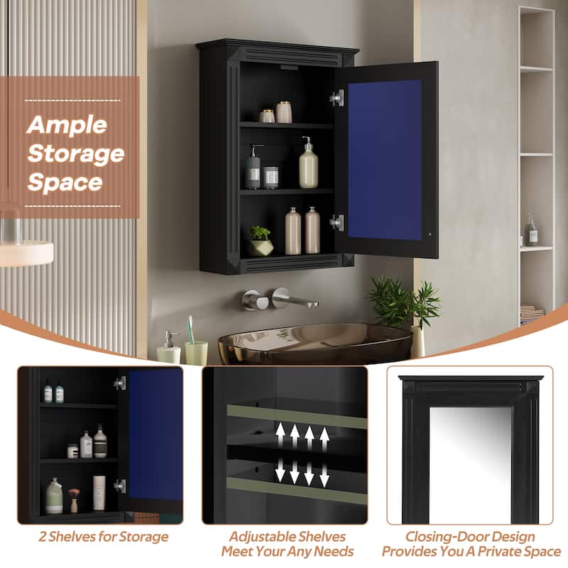 20" Wall Mounted Bathroom Storage Cabinet with Mirror, Medicine Cabinet with Height Adjustable Shelf
