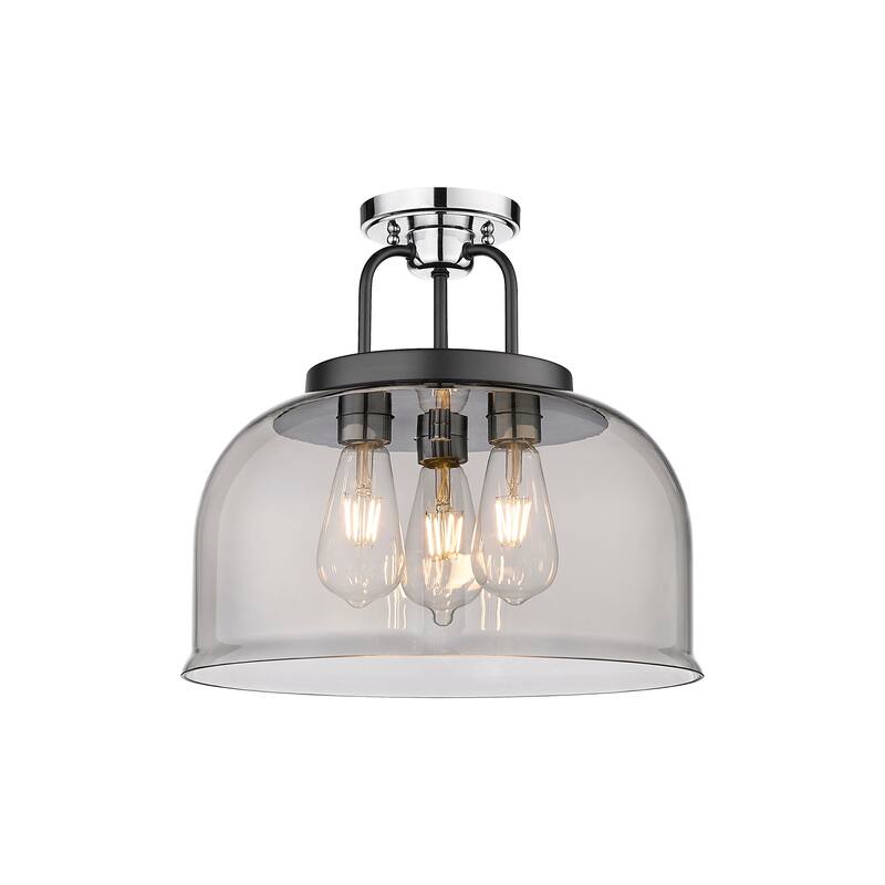 Innovations Lighting Kahana - 3 Light 15" Semi-Flush Mount - Black Polished Chrome/Light Smoke