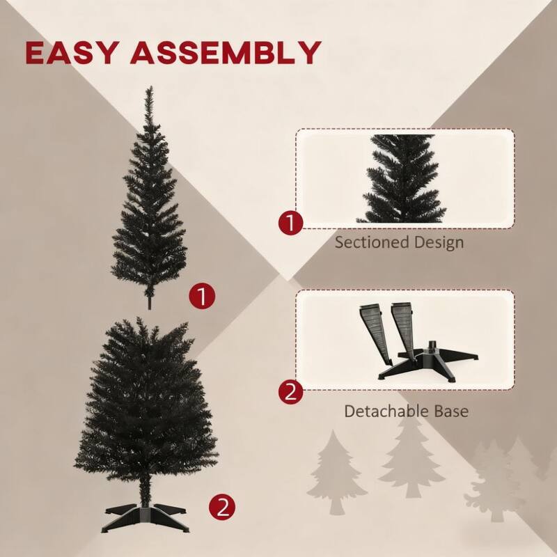 Slim Xmas Tree with Plastic Stand,5' Artificial Pencil Christmas Tree with Easy Setup - Black