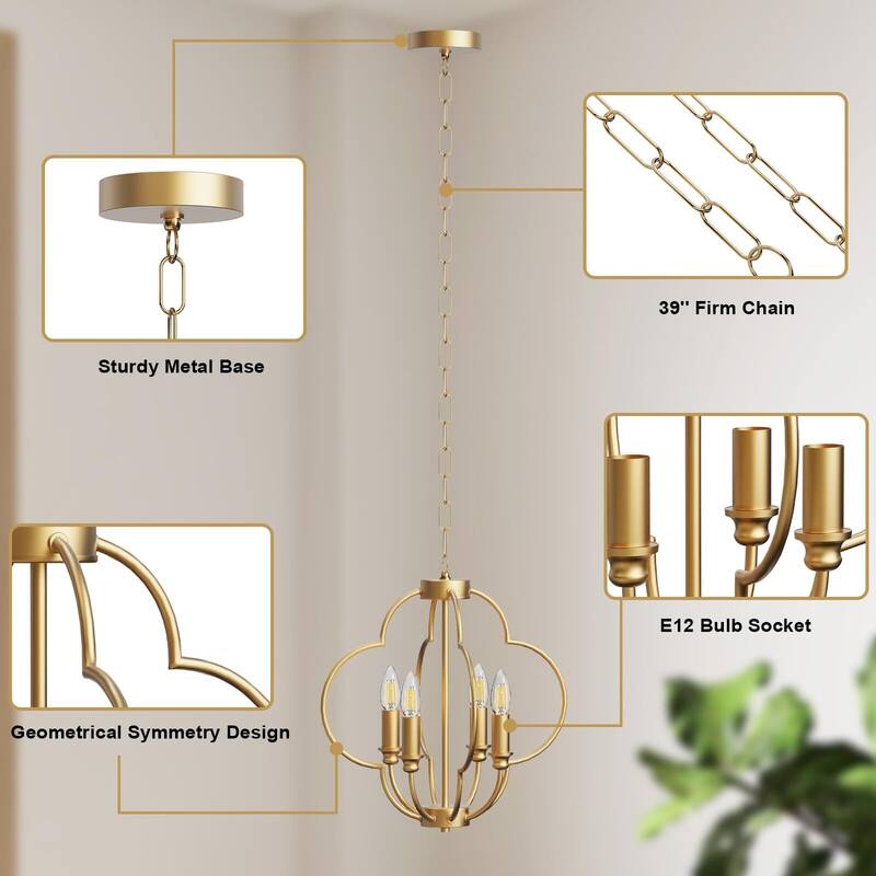 16.5'' 4-Light Gold Chandelier Light Fixture