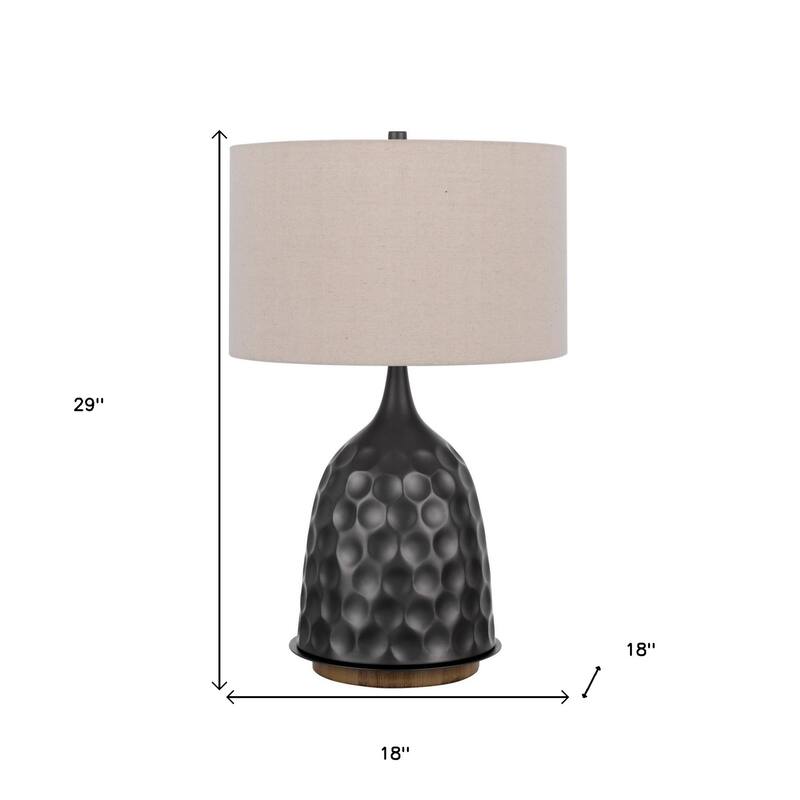 HomeRoots 29" Gray Metal Table Lamp With Brown Drum Shade - 18.00 in. x 29.00 in. x 18.00 in.