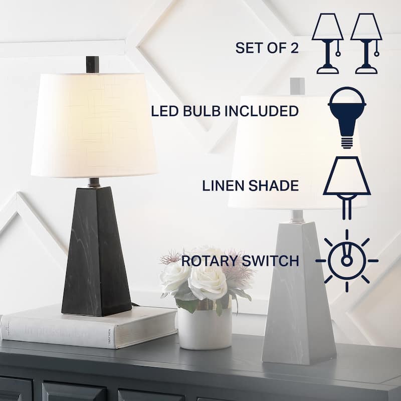 Stewart 20.5" Contemporary Resin LED Table Lamp, White Marble Finish (Set of 2), by JONATHAN Y