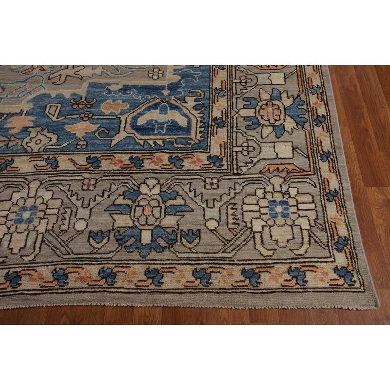 Oriental Oushak Turkish Large Rug Hand-Knotted Beige Wool Carpet - 10'1"x 14'0"
