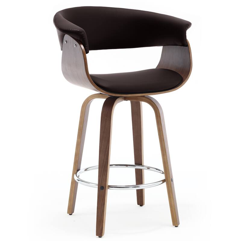 26"/29" Faux Leather Swivel Bar Stools, Wood Counter Stool - Brown - Counter Height