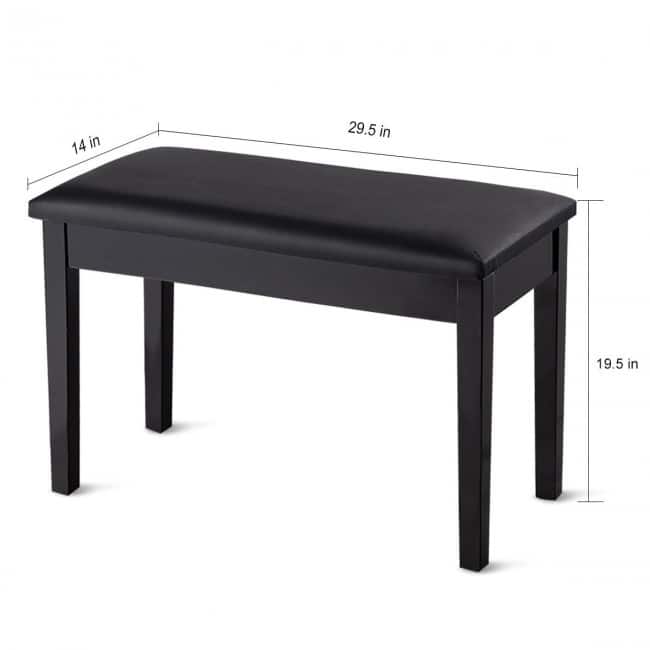 Solid Wood PU Leather Padded Piano Bench Keyboard Seat - 29.5" x 14" x 19.5" (L x W x H)