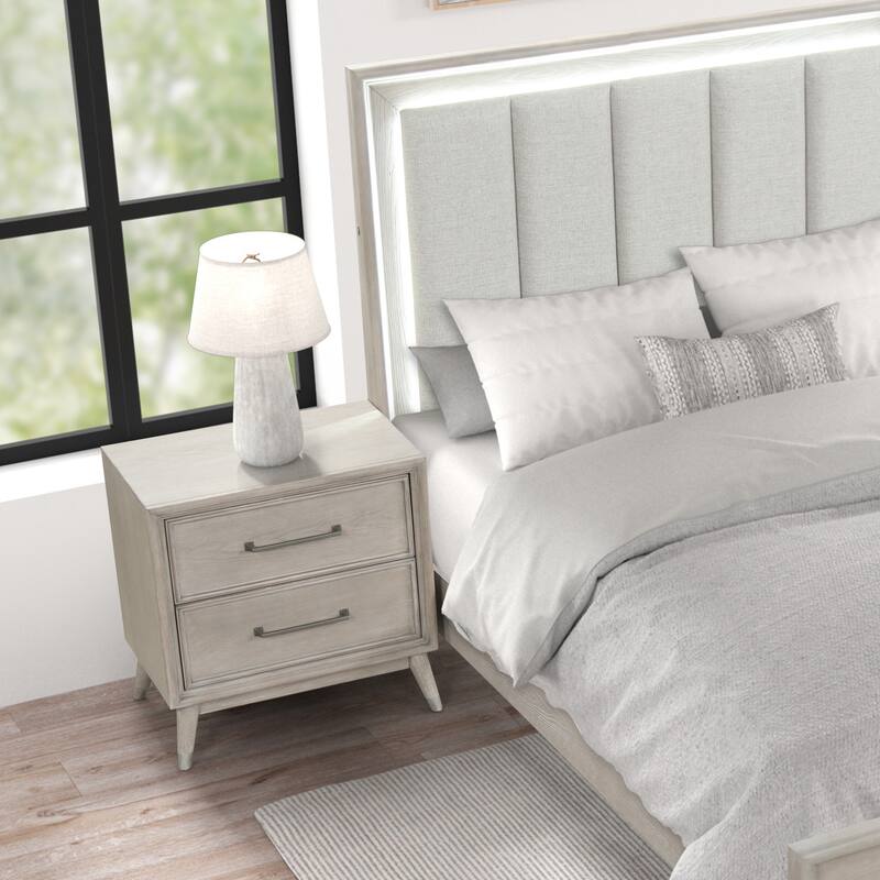 Roundhill Furniture Seluna 6-Piece Bedroom Set with Touch LED Lighting, Gray Oak Finish