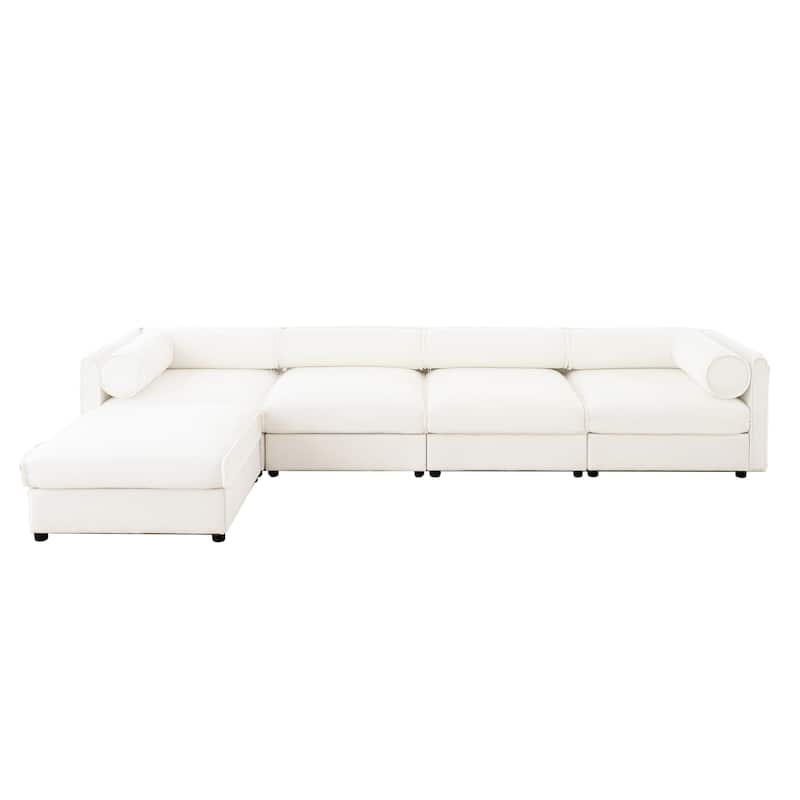 142.5" Chenille L-Shaped Sectional Sofa with Storage & Round Back