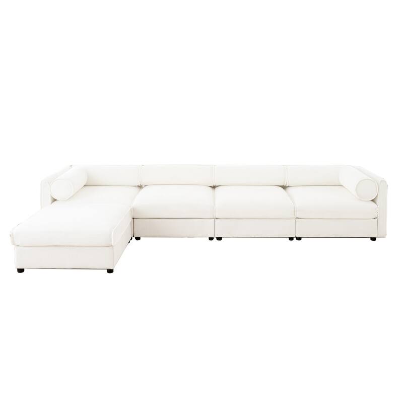 Modern 5-Piece L-Shaped Modular Sofa with Storage & 1 Storage Ottoman