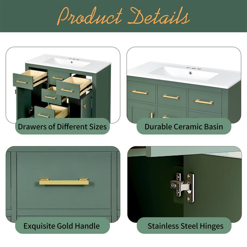 72" Bathroom Vanity Set with Ceramic Sink (Separate) and Drawers & Cabinets