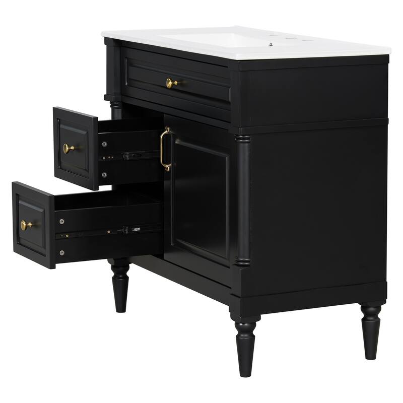 Roomfitters 36" Bathroom Vanity with Sink, Solid Wood Frame, Flip Drawer, 2 Drawers & Door Rack